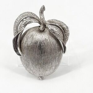 1960s Sarah Coventry Adam's Delight Apple Brooch Silver Tone Signed Vintage Pin